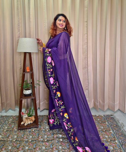 Jamuni Mul Cotton Embroidery Saree For Women