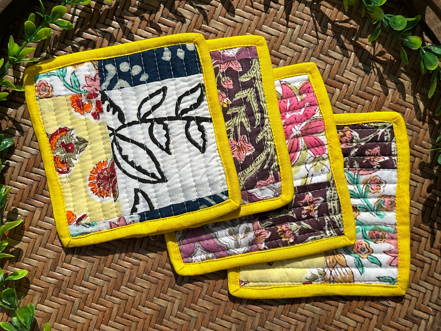Patchwork Quilted Tea & Coffee Coasters ( Set of 4 )