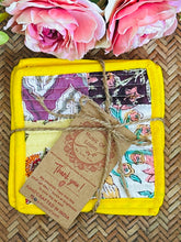 Load image into Gallery viewer, Multicolor Hand Block Printed Quilted Patch Work Coaster Set (Pack Of 4 Pc) For Women
