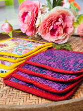 Load image into Gallery viewer, Multicolor Hand Block Printed Quilted Patch Work Coaster Set (Pack Of 4 Pc) For Women
