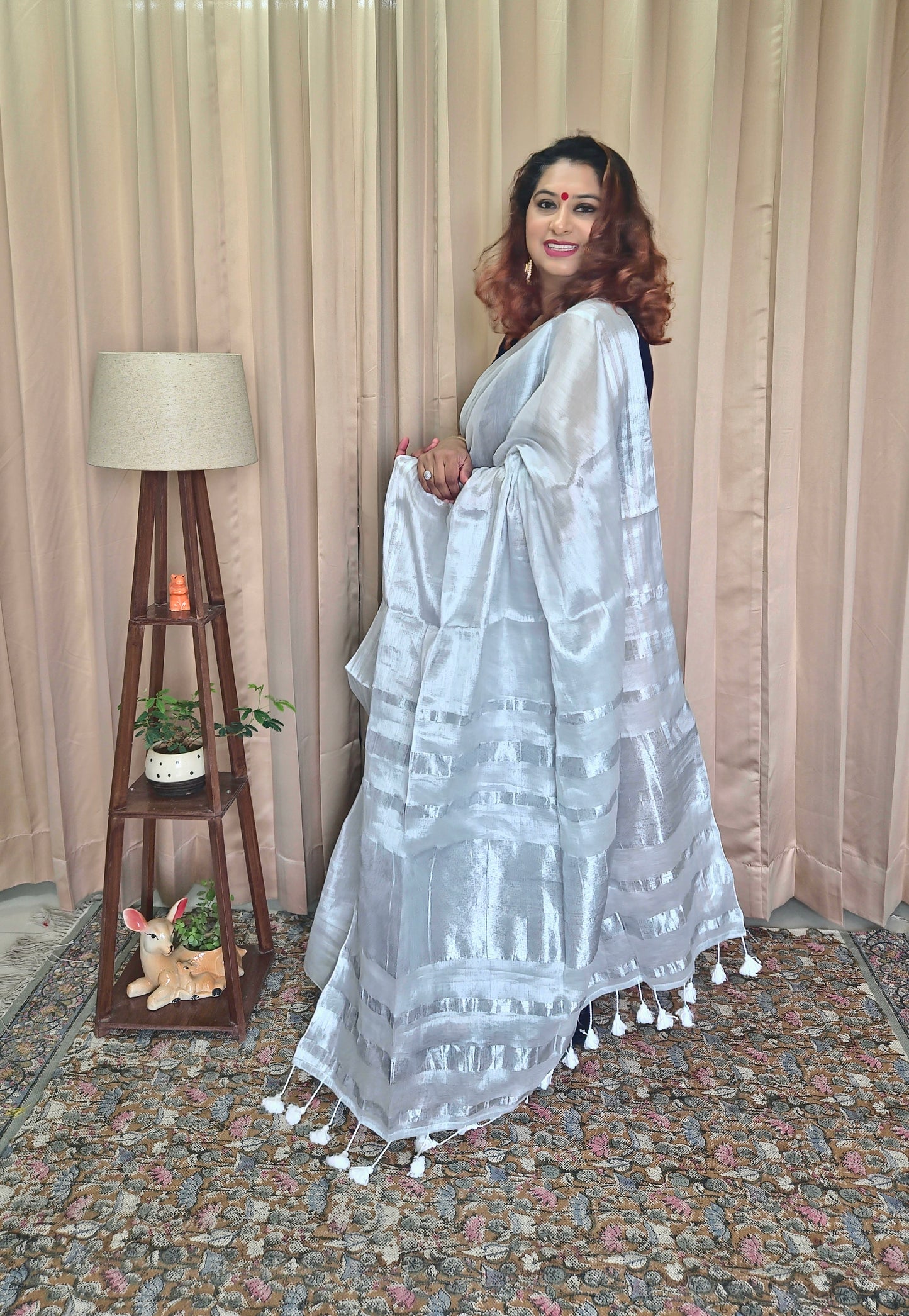 Silver Tissue Skirt Border Saree For Women