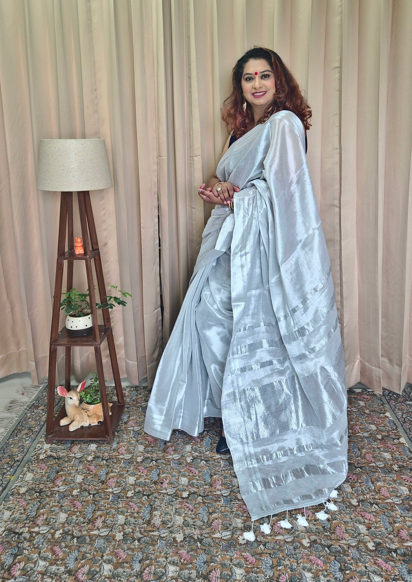 Silver Tissue Skirt Border Saree For Women