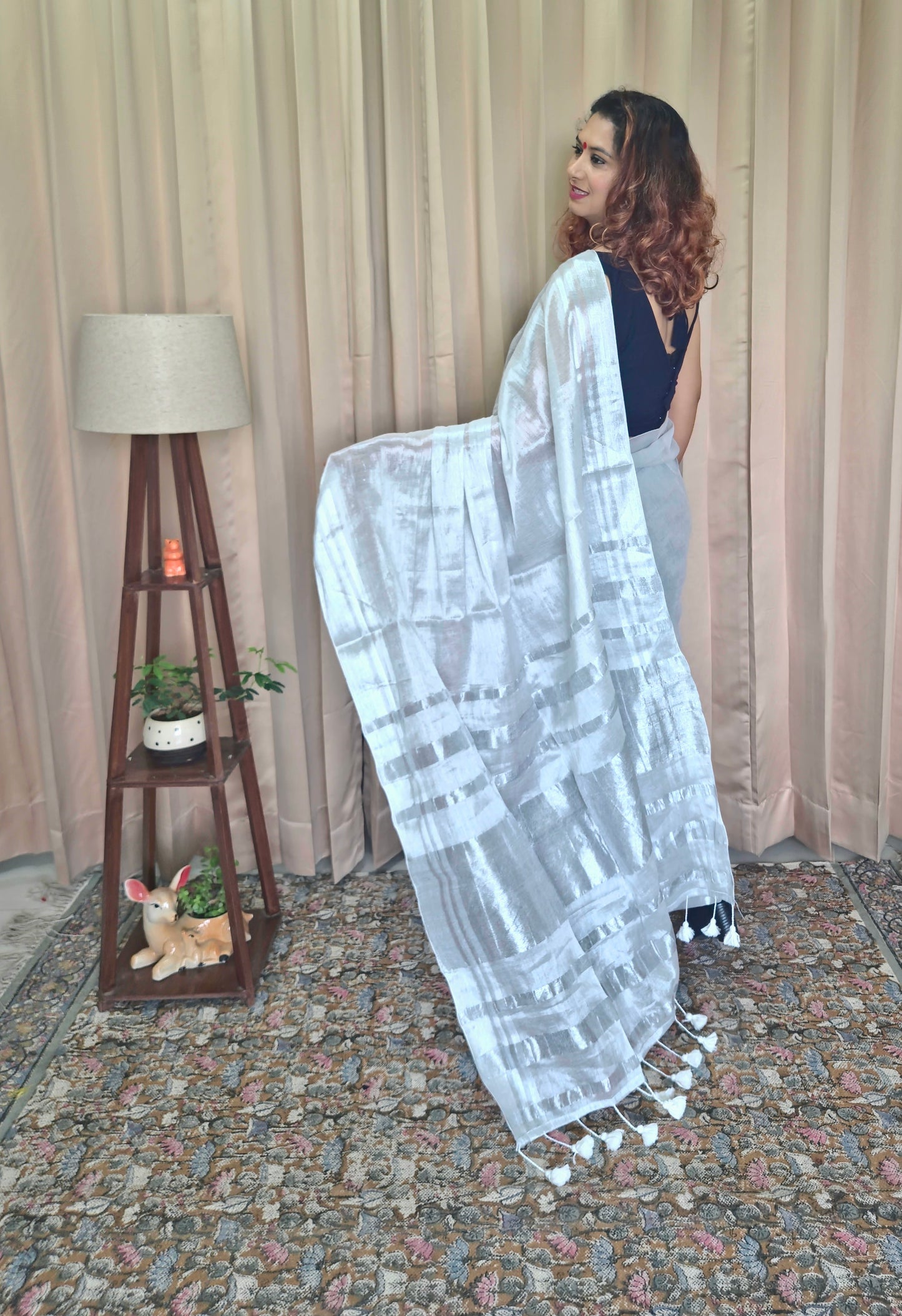 Silver Tissue Skirt Border Saree For Women