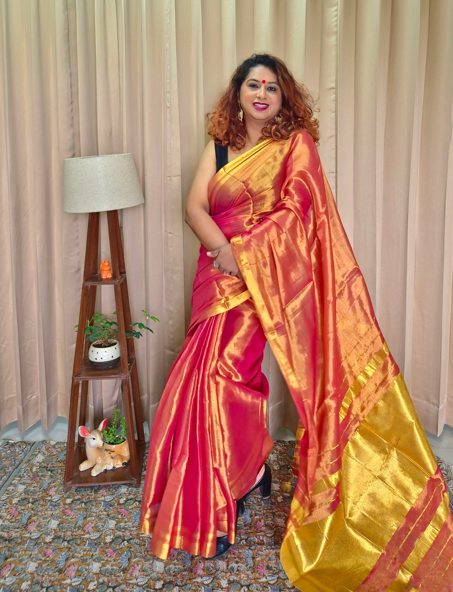 Red & Golden Tissue Skirt Border Saree For Women