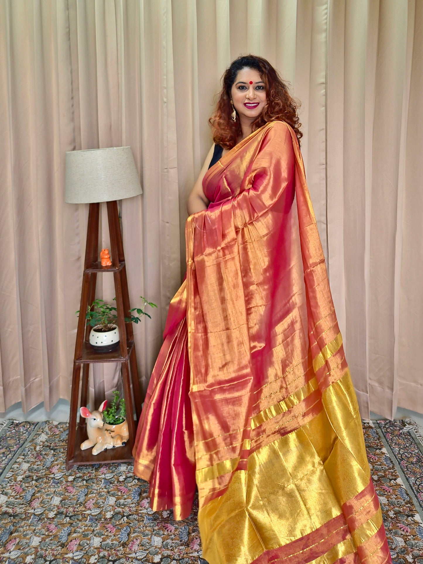 Red & Golden Tissue Skirt Border Saree For Women