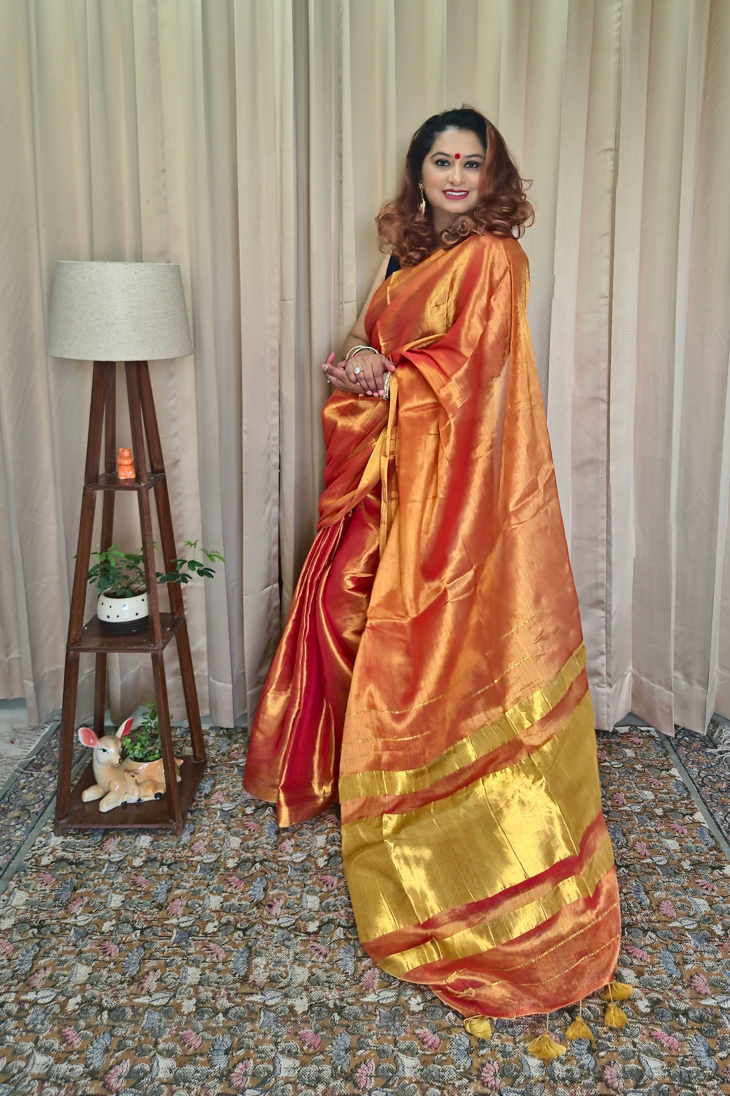 Red & Golden Tissue Skirt Border Saree For Women