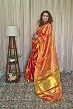 Load image into Gallery viewer, Red &amp; Golden Tissue Skirt Border Saree For Women

