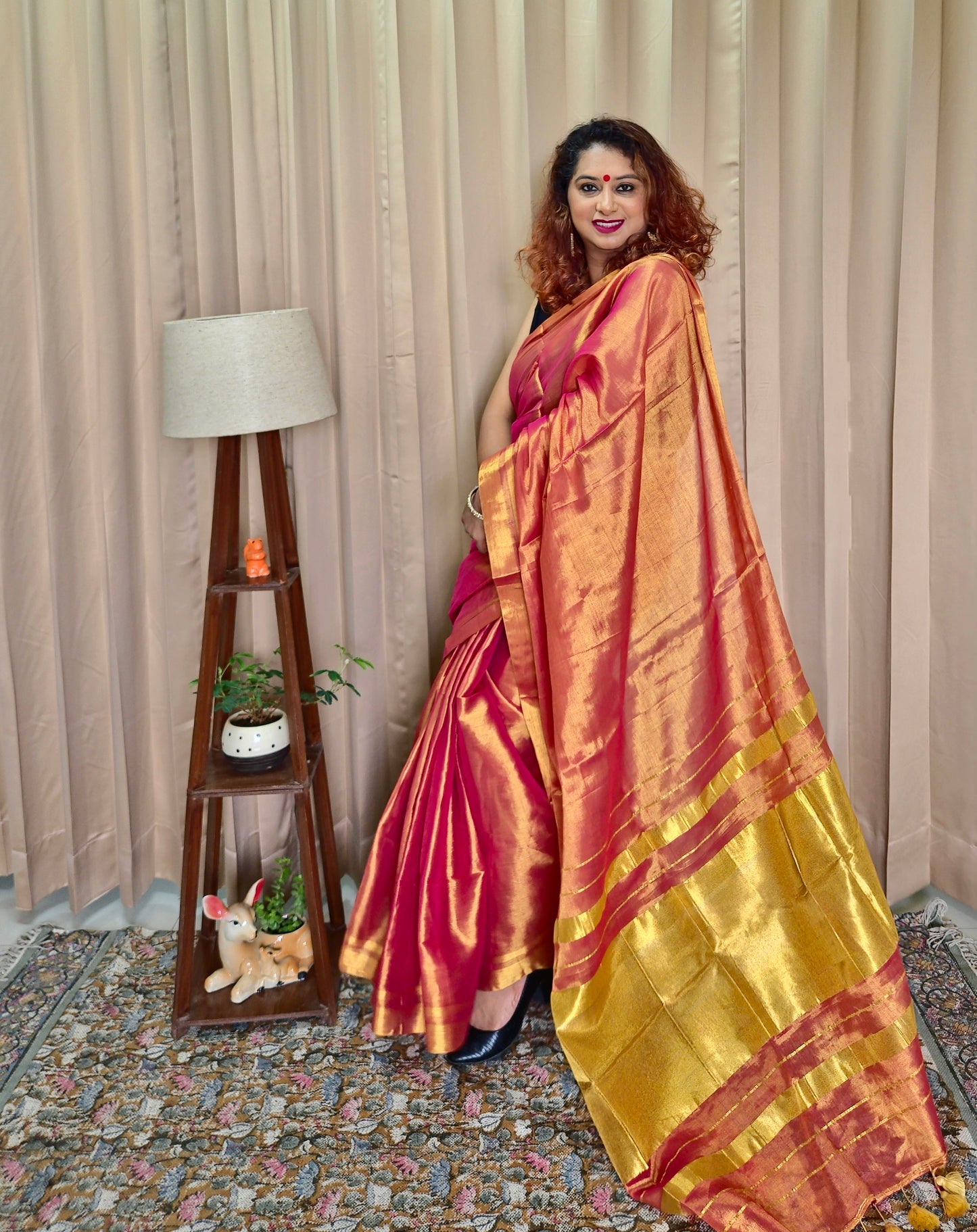 Red & Golden Tissue Skirt Border Saree For Women