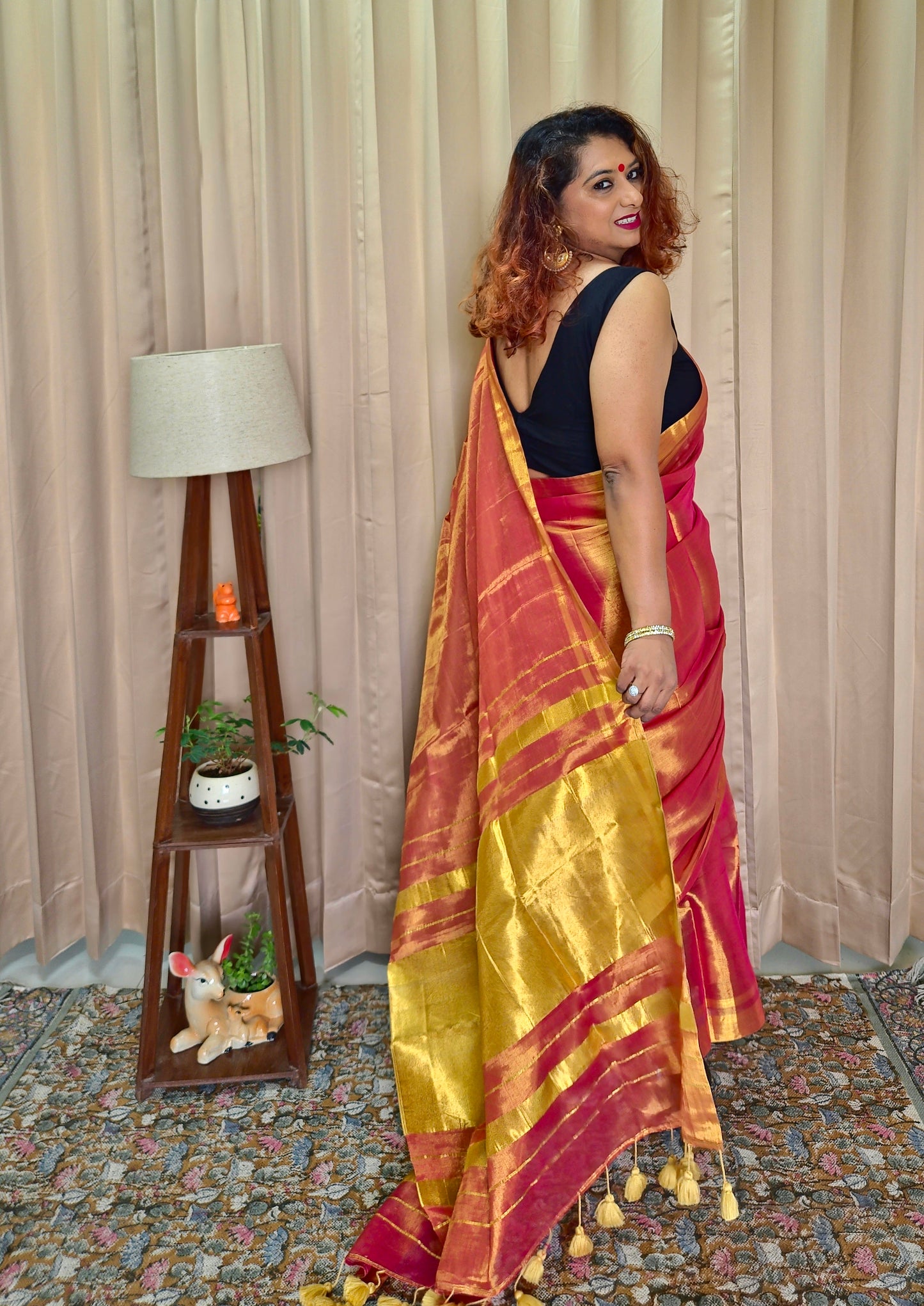 Red & Golden Tissue Skirt Border Saree For Women