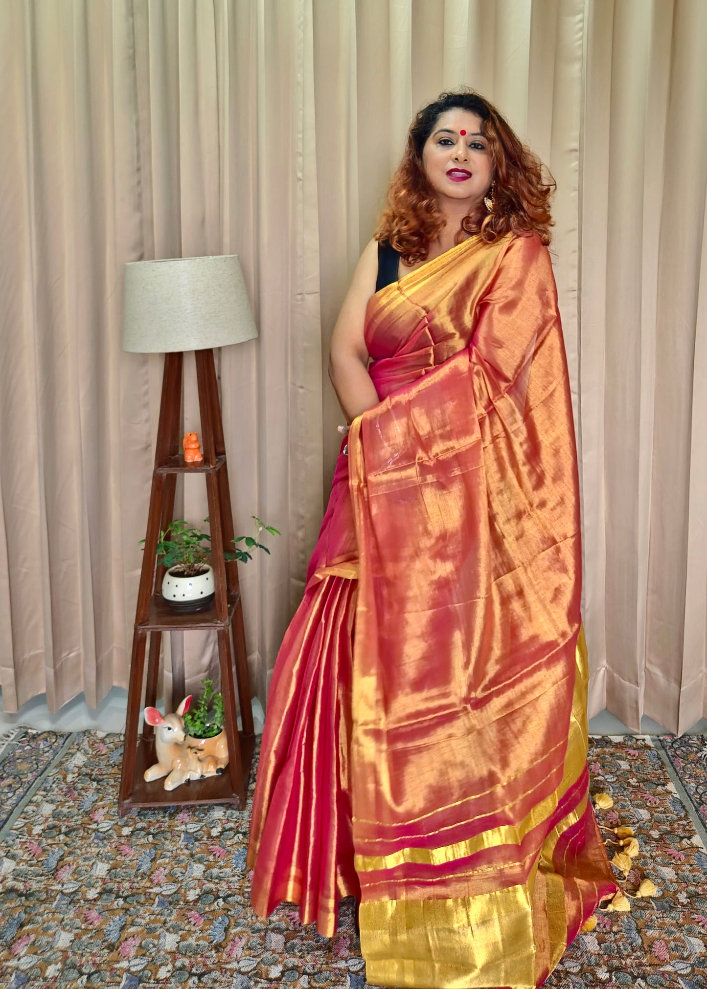 Red & Golden Tissue Skirt Border Saree For Women