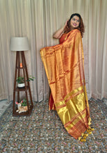 Load image into Gallery viewer, Orange &amp; Golden Tissue Skirt Border Saree For Women
