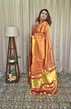Load image into Gallery viewer, Orange &amp; Golden Tissue Skirt Border Saree For Women
