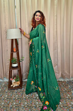 Load image into Gallery viewer, Bottle Green Mul Cotton Embroidery Saree For Women
