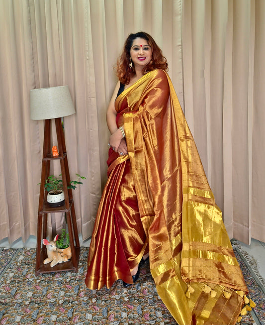Bronze Golden Tissue Skirt Border Saree For Women