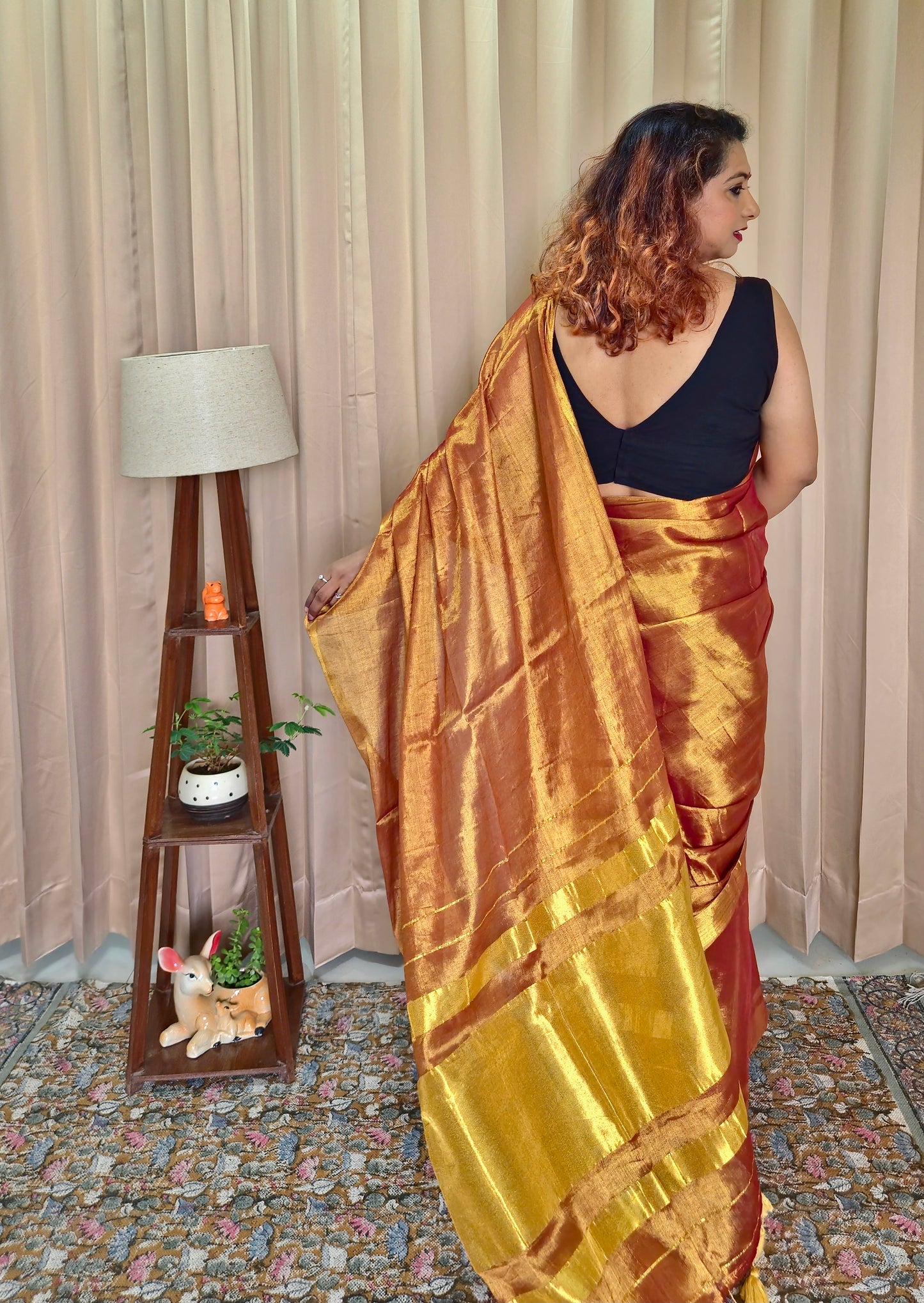 Bronze Golden Tissue Skirt Border Saree For Women