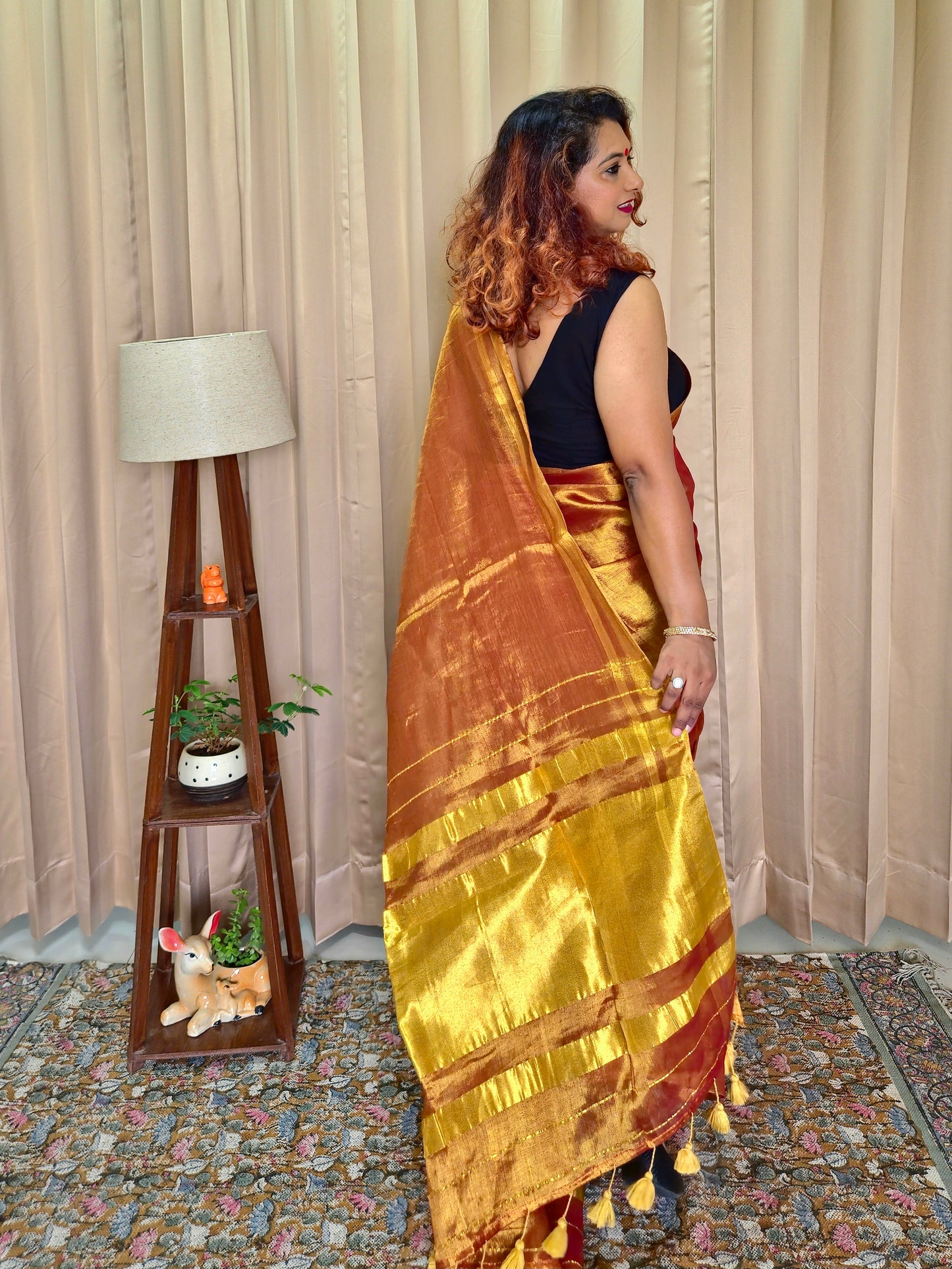 Bronze Golden Tissue Skirt Border Saree For Women