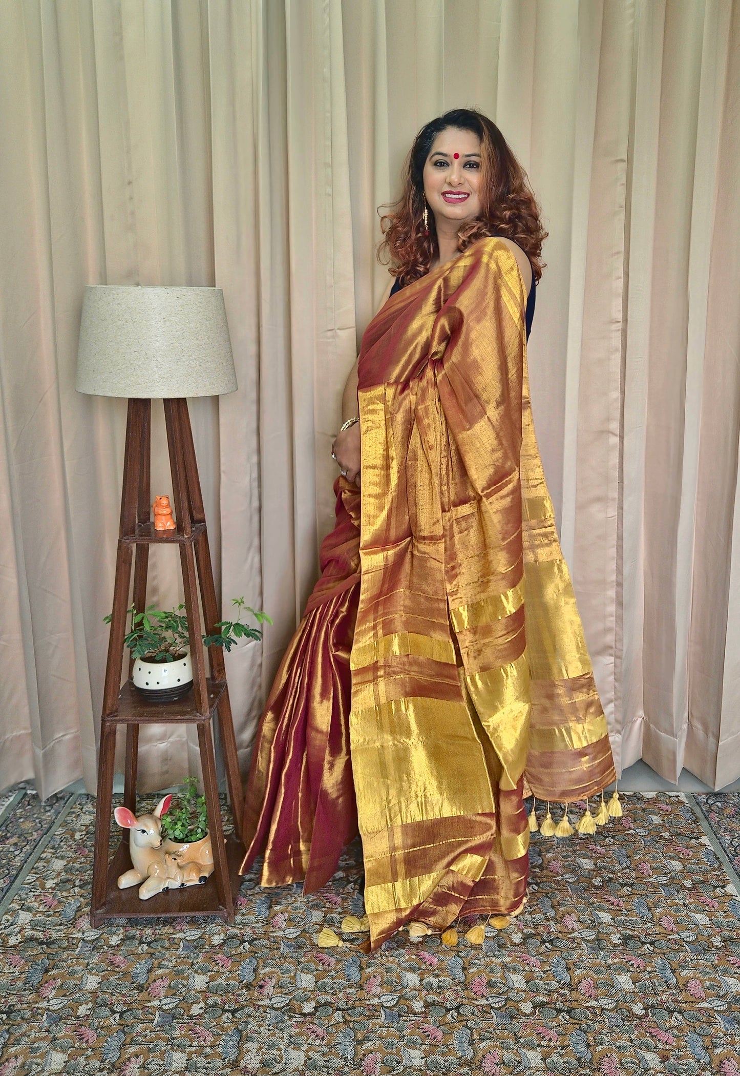 Bronze Golden Tissue Skirt Border Saree For Women