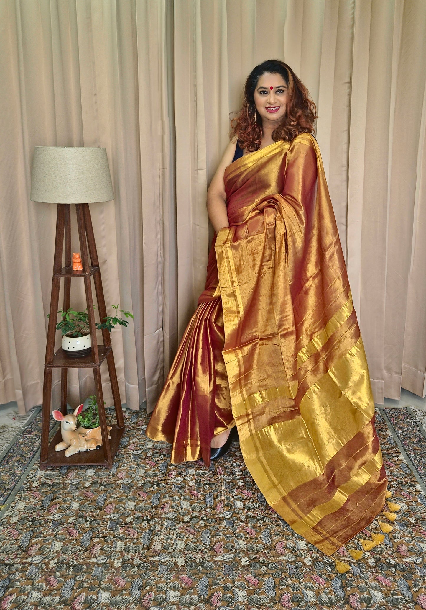 Bronze Golden Tissue Skirt Border Saree For Women