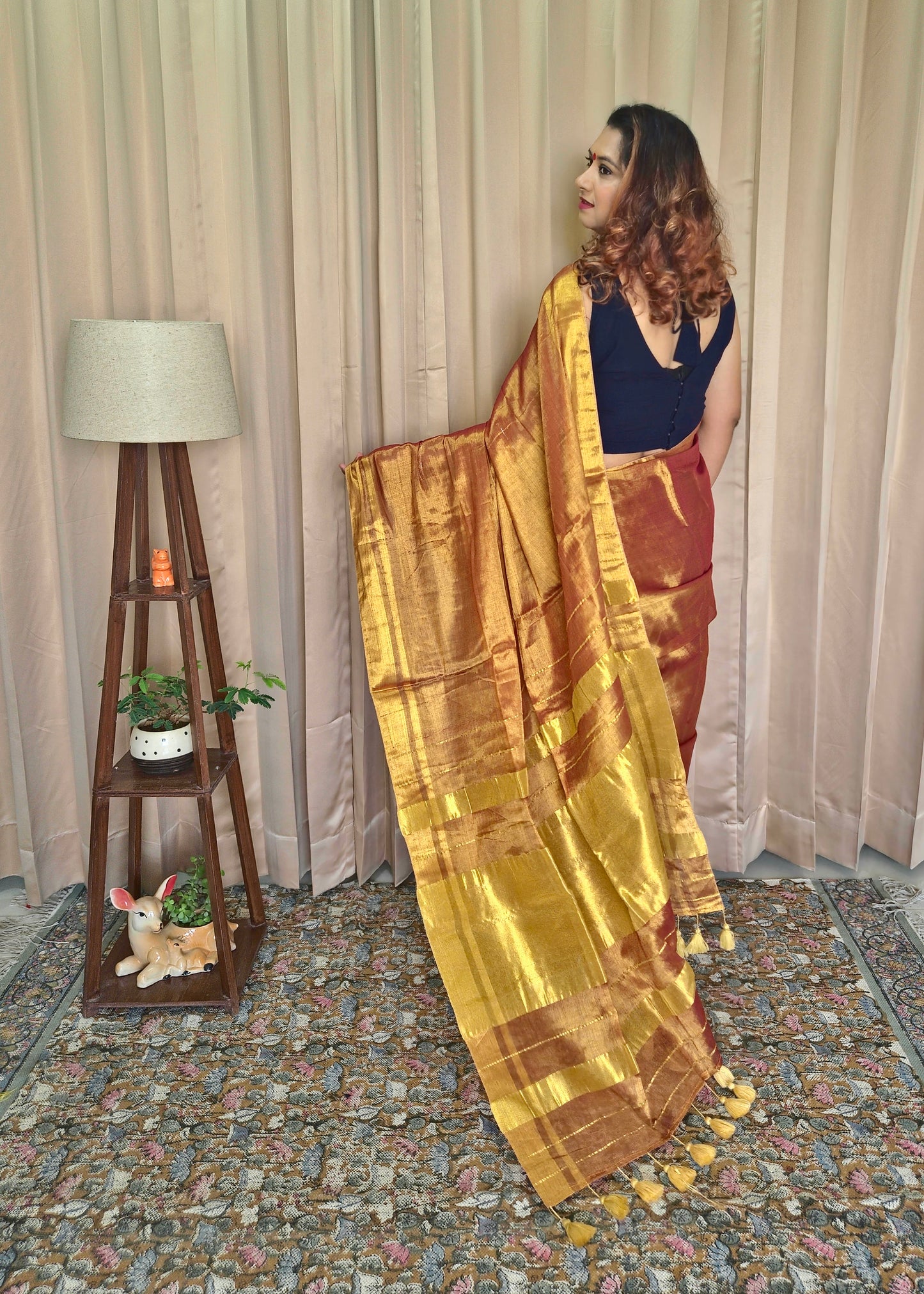 Bronze Golden Tissue Skirt Border Saree For Women