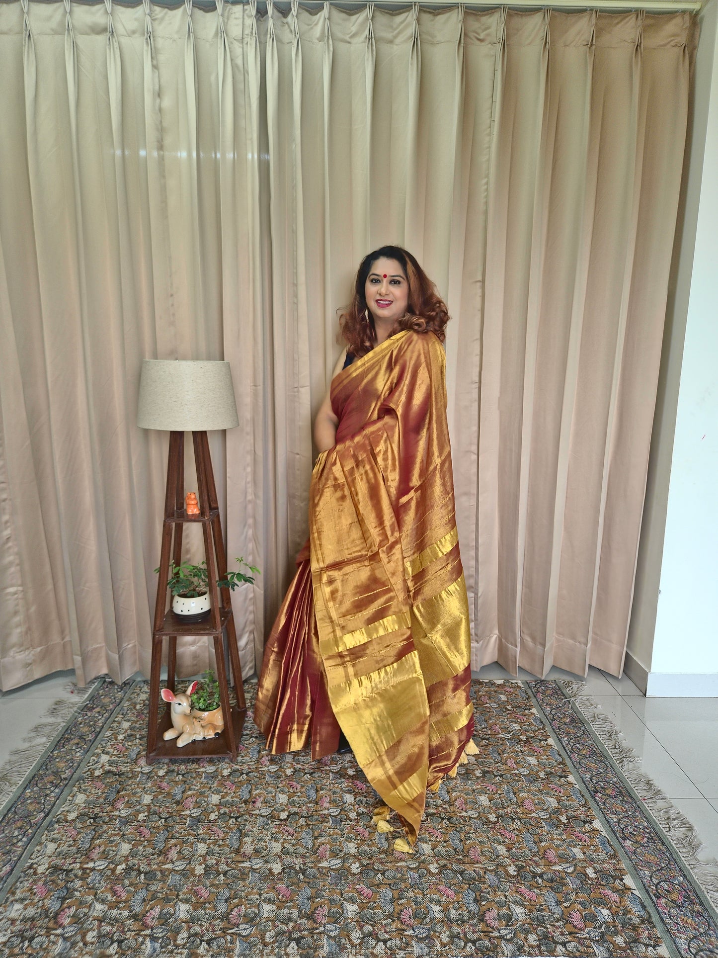 Bronze Golden Tissue Skirt Border Saree For Women