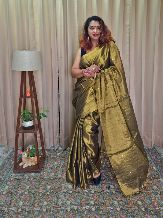 Bronze Gold Tissue Sequence Work Saree For Women