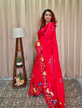 Load image into Gallery viewer, Red Mul Cotton Embroidery Saree For Women
