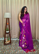 Load image into Gallery viewer, Purple Mul Cotton Embroidery Saree For Women
