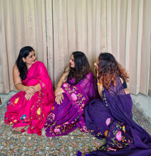Load image into Gallery viewer, Purple Mul Cotton Embroidery Saree For Women
