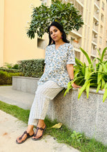 Load image into Gallery viewer, White &amp; Grey Hand Block Printed Cotton Kurta Pant Co-Ord Set For Women
