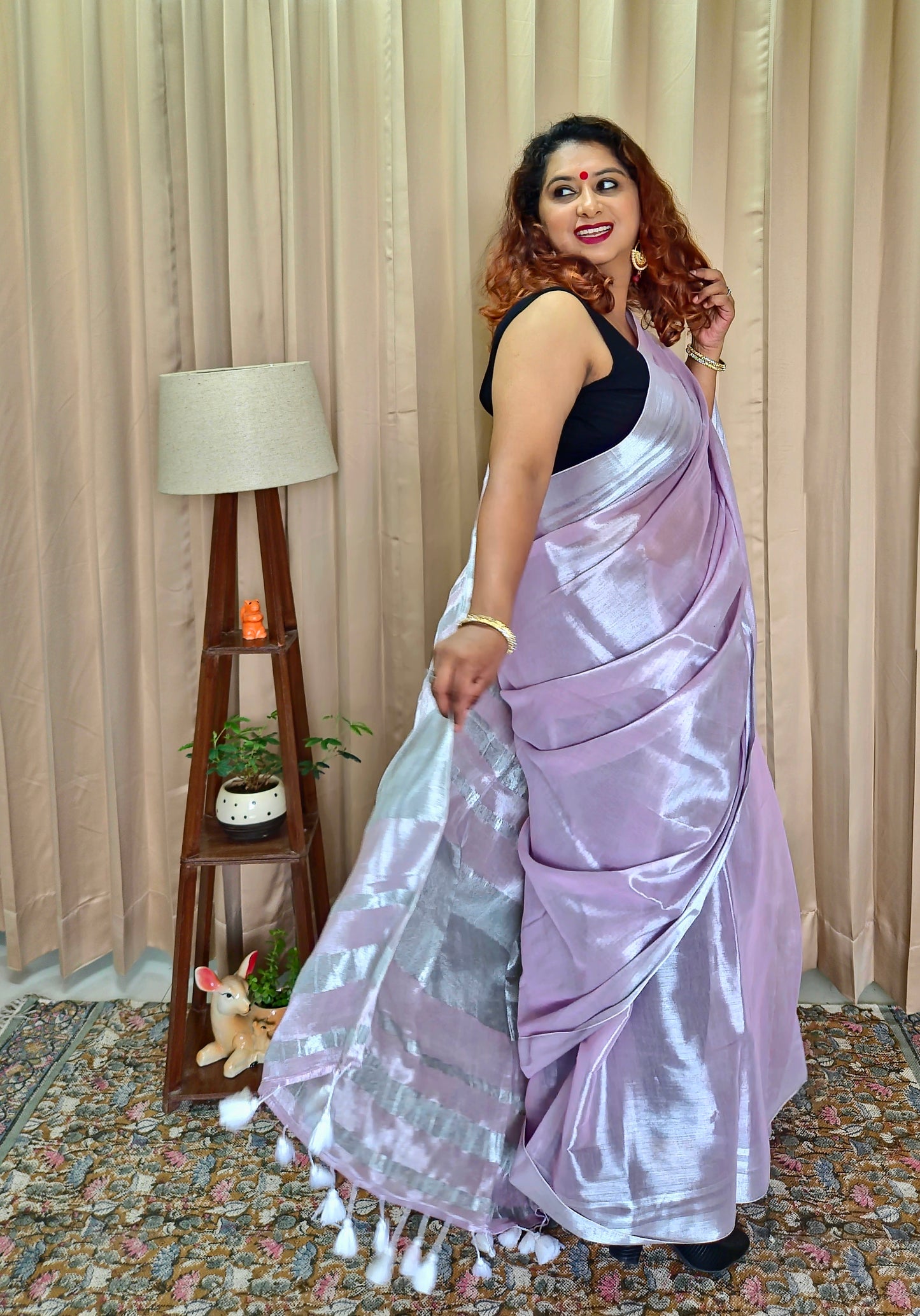 Lavender & Silver Tissue Skirt Border Saree For Women