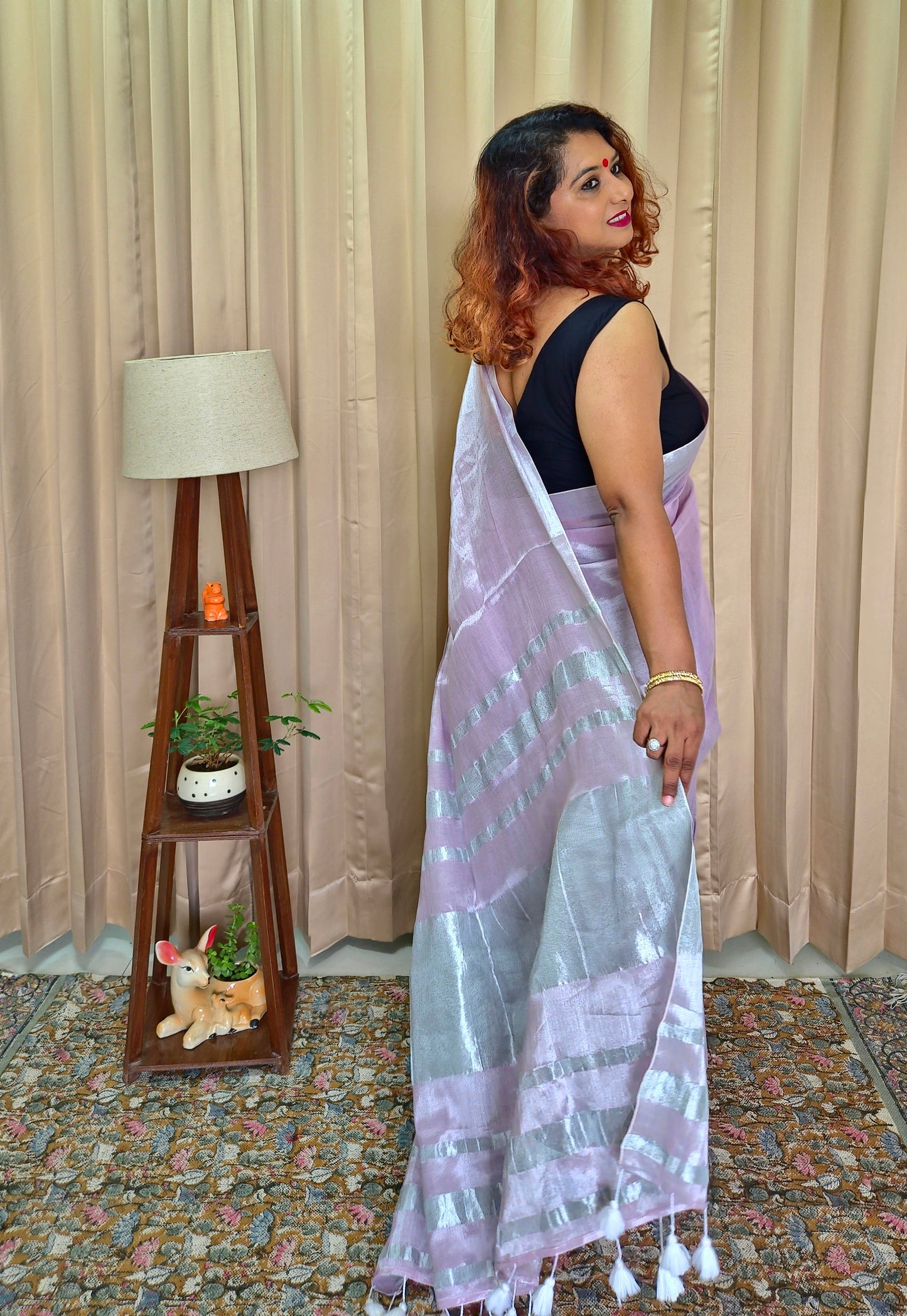 Lavender & Silver Tissue Skirt Border Saree For Women