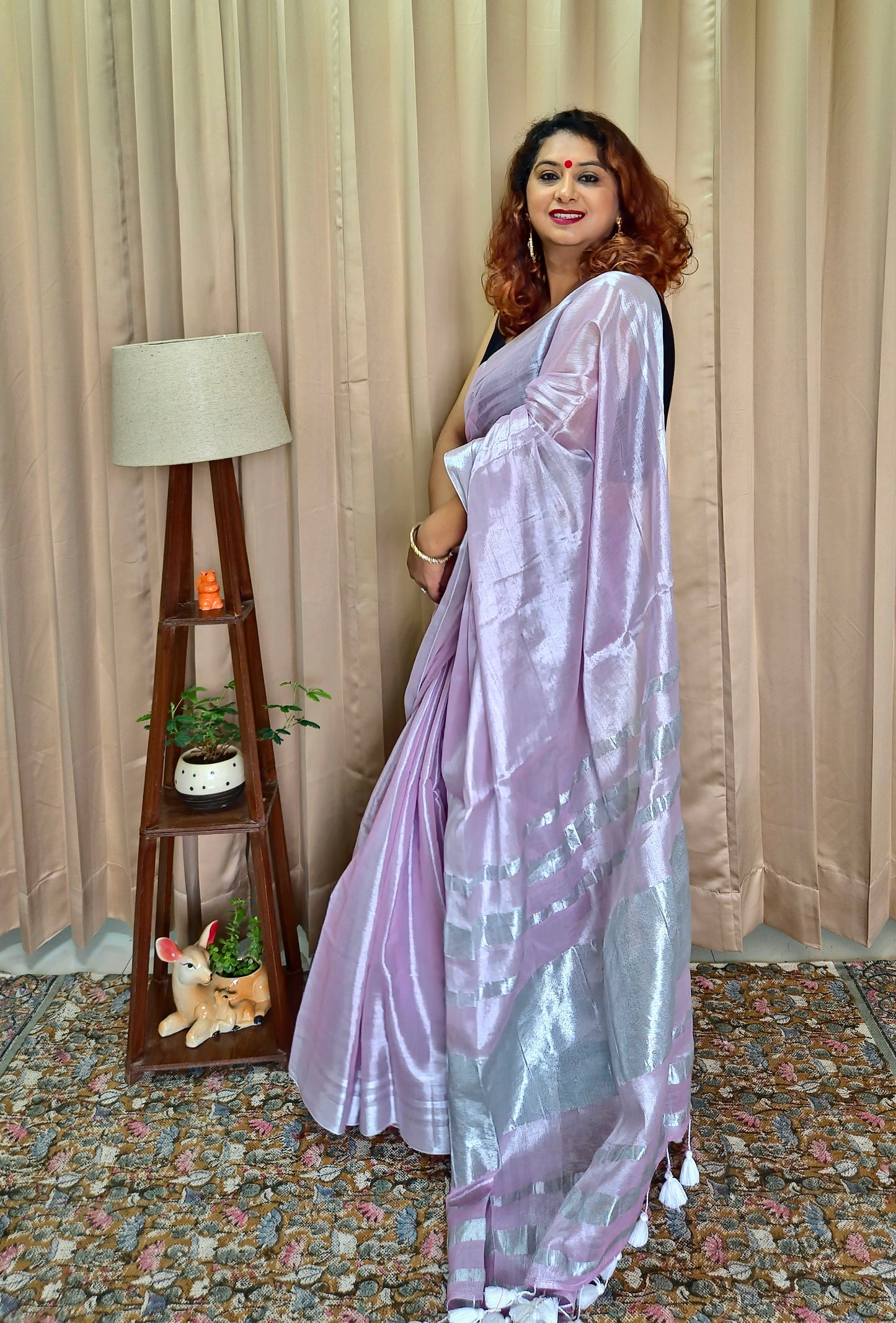 Lavender & Silver Tissue Skirt Border Saree For Women