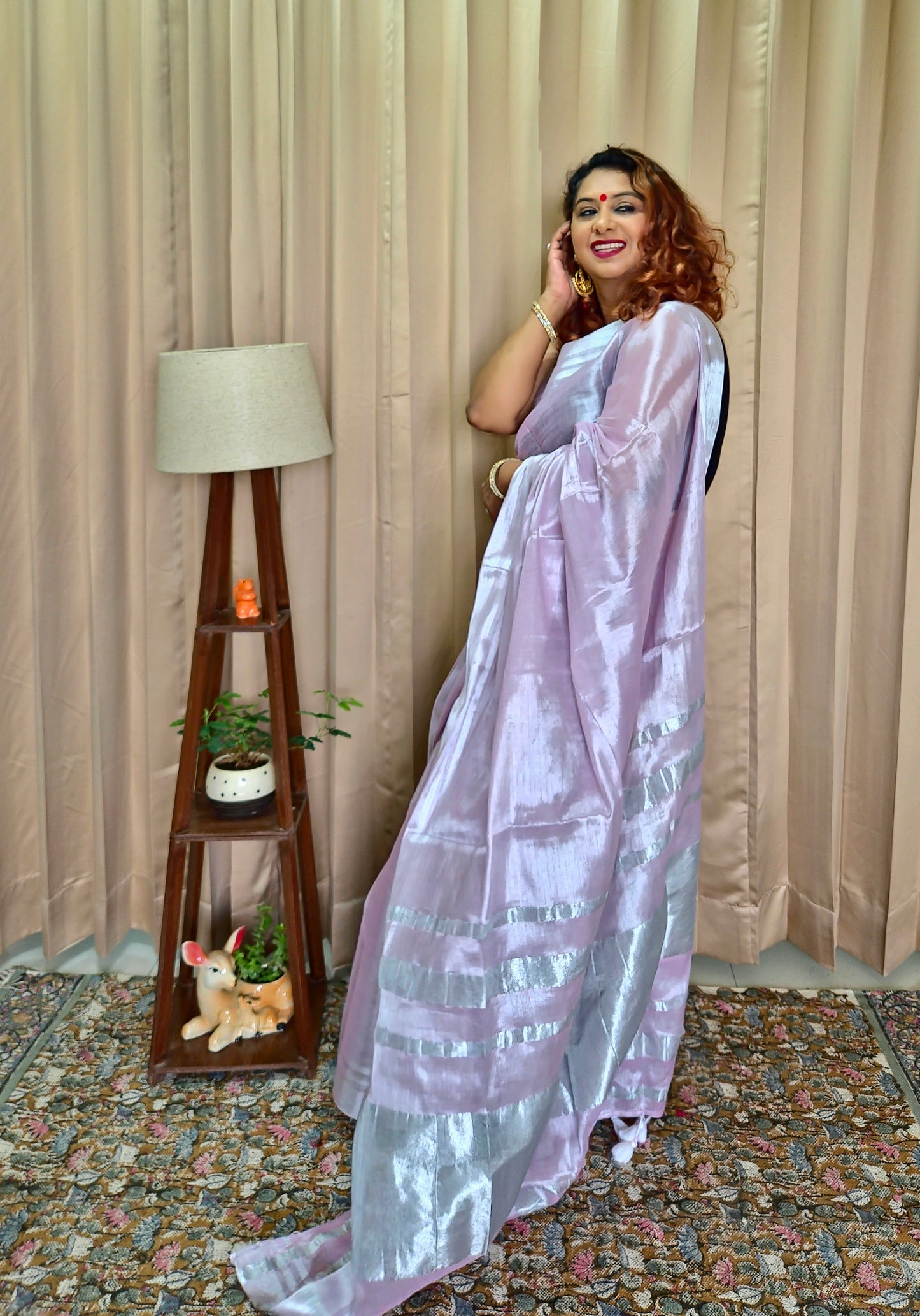 Lavender & Silver Tissue Skirt Border Saree For Women