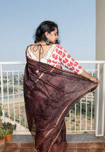 Load image into Gallery viewer, Dark Brown Block Printed Chanderi Saree
