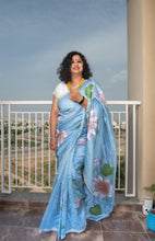 Load image into Gallery viewer, Hand Painted Sky Blue Chanderi Saree
