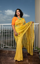 Load image into Gallery viewer, Hand Painted Mustard Chanderi Saree
