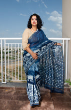 Load image into Gallery viewer, Elephant Indigo Block Printed Chanderi Saree
