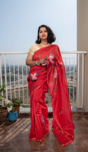 Load image into Gallery viewer, Hand Painted Red Chanderi Saree

