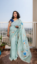 Load image into Gallery viewer, Sky Blue Hand Painted Chanderi Saree
