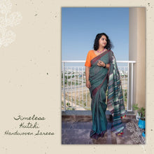 Load image into Gallery viewer, Bottle Green Kutchi Extra Weft Weaving Cotton Saree
