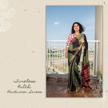 Load image into Gallery viewer, Bottle Green Kutchi Extra Weft Weaving Cotton Saree
