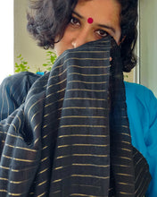 Load image into Gallery viewer, Black Khadi-Cotton Zari Sari

