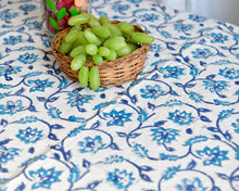 Load image into Gallery viewer, Blue Hand block Printed Cotton Table Cover

