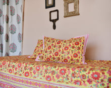 Load image into Gallery viewer, Yellow Flower Jaal Hand Block Printed Bedsheet
