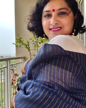 Load image into Gallery viewer, Blue Khadi-Cotton Zari Sari

