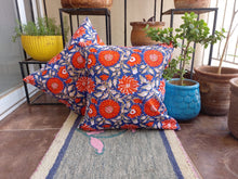 Load image into Gallery viewer, Red Flower Hand Block Printed Cushion Cover
